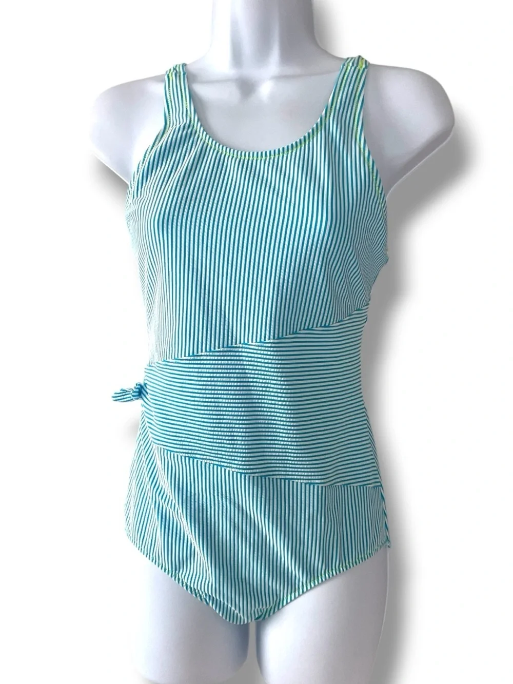 Coastal One Piece Swimsuit Lands End Striped Blue White Nautical Swimwear